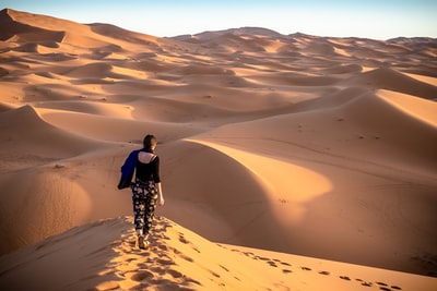白天在沙漠上行走的女人